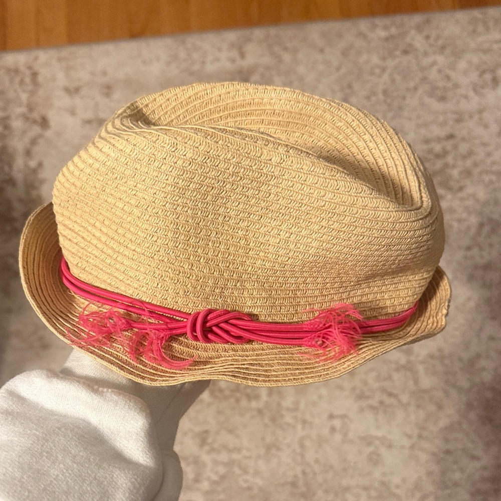 J. Crew Crewcuts straw fedora hat with pink tie S/M